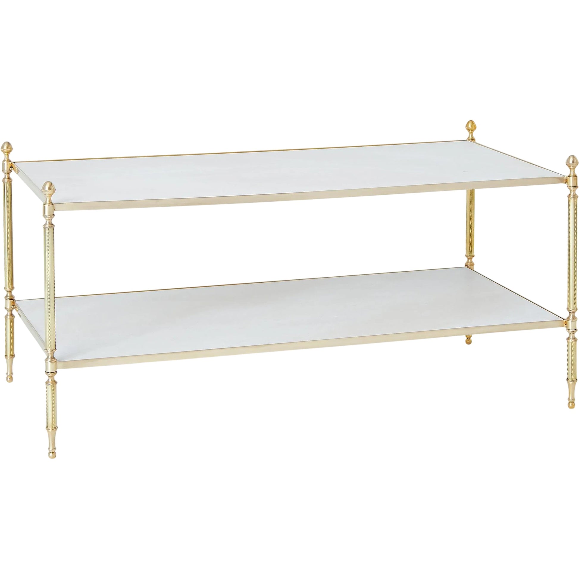 Acorn Cocktail Table by Global Views in brass. Made from brass, white marble in a modern style.