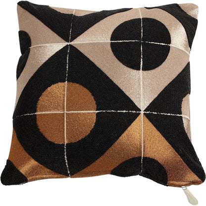 Circle Marquetry Pillow by Global Views in black. Made from cotton, flax in a modern style.