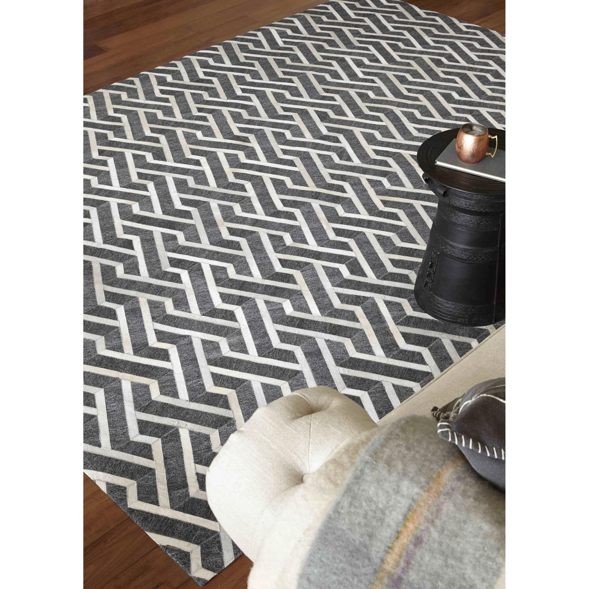 Berlin Geometric Rug by Exquisite Rugs. Made from leather, viscose in a unique style.