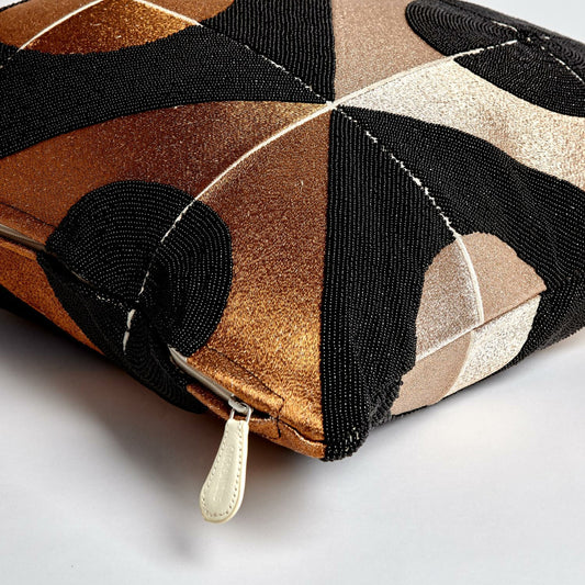 Circle Marquetry Pillow by Global Views in black. Made from cotton, flax in a modern style.