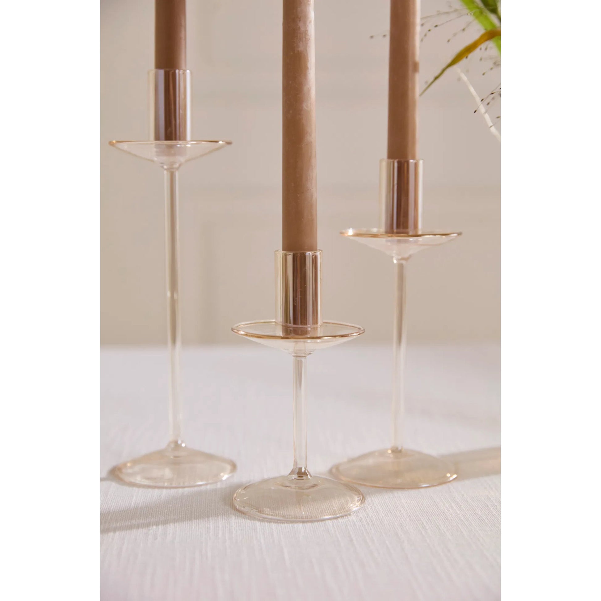 Cassidy Candleholder 2 (Set of 2) by Accent Decor in champagne. Made from glass in a unique style.
