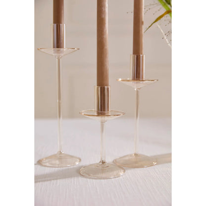 Cassidy Candleholder 2 (Set of 2) by Accent Decor in champagne. Made from glass in a unique style.