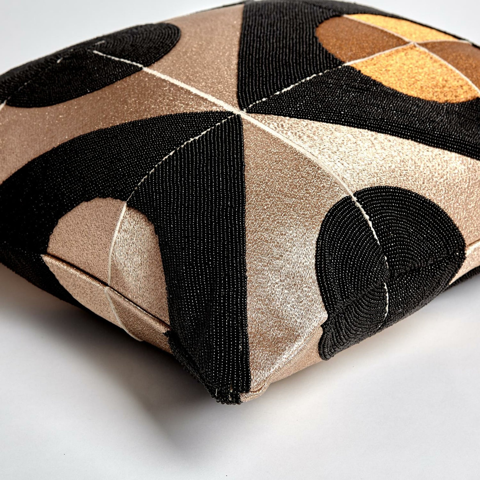 Circle Marquetry Pillow by Global Views in black. Made from cotton, flax in a modern style.