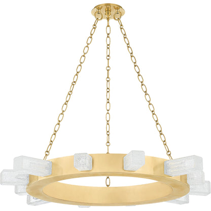 Citrine 12 Light Chandelier by Corbett in vintage brass. Made from brass in a modern style.