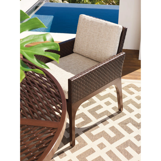 Abaco Arm Dining Chair by Tommy Bahama Outdoor in english walnut. Made from unique in a transitional style.