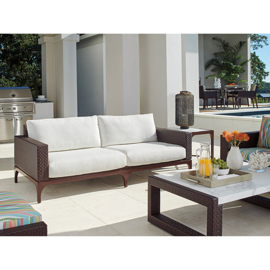 Abaco Sofa by Tommy Bahama Outdoor in english walnut. Made from unique in a transitional style.
