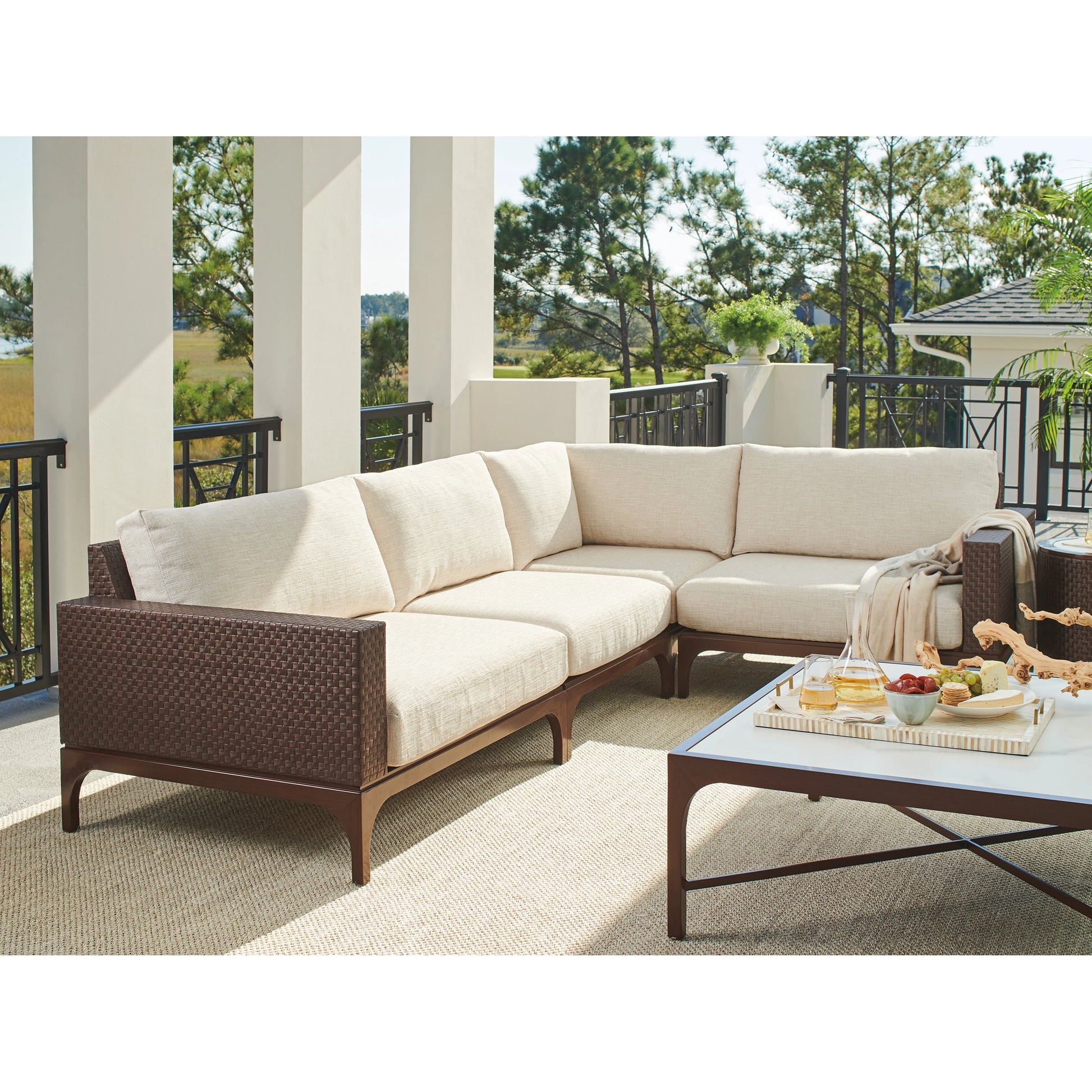 Abaco Sectional by Tommy Bahama Outdoor in english walnut. Made from unique in a transitional style.