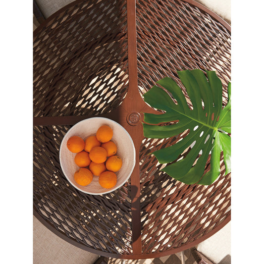 Abaco Round Dining Table by Tommy Bahama Outdoor in english walnut. Made from unique in a transitional style.