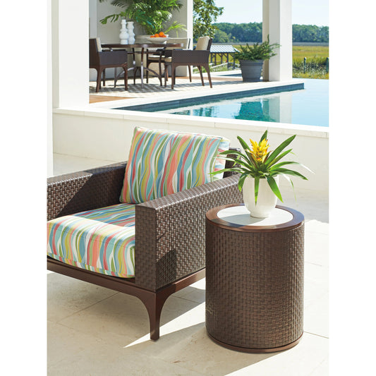 Abaco Round Accent Table by Tommy Bahama Outdoor in english walnut. Made from unique in a modern style.