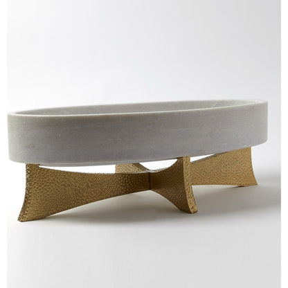 Lax Oval Bowl by Global Views in brass. Made from plywood, white marble, brass sheet in a eclectic & global style.