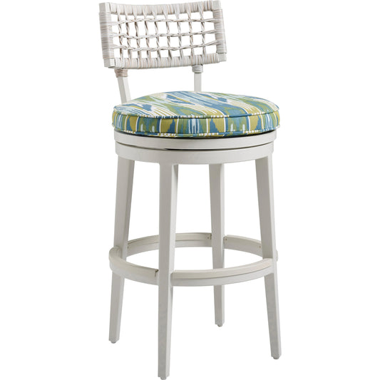 Seabrook Swivel Bar Stool by Tommy Bahama Outdoor in oyster white. Made from unique in a coastal style.