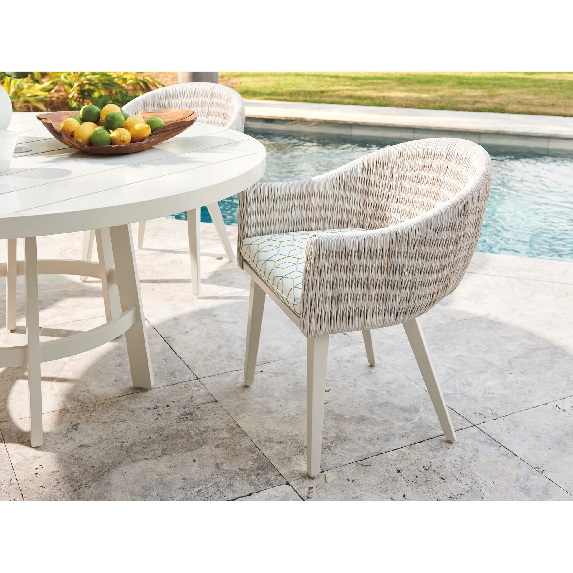 Seabrook Round Dining Table by Tommy Bahama Outdoor in oyster white. Made from unique in a modern style.