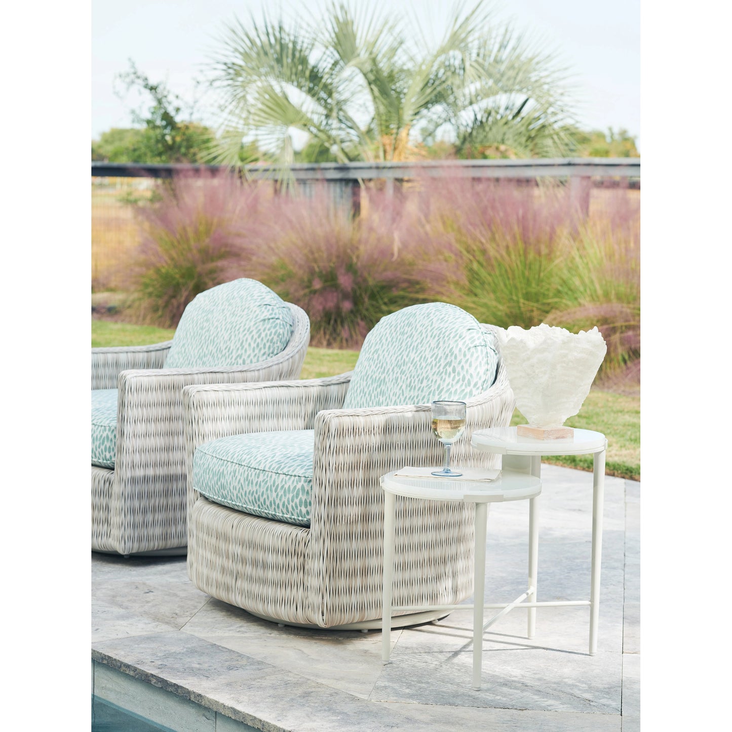 002 SI-1962955 | Lifestyle | Seabrook Tiered End Table by Tommy Bahama Outdoor in oyster white. Made from unique in a modern style.