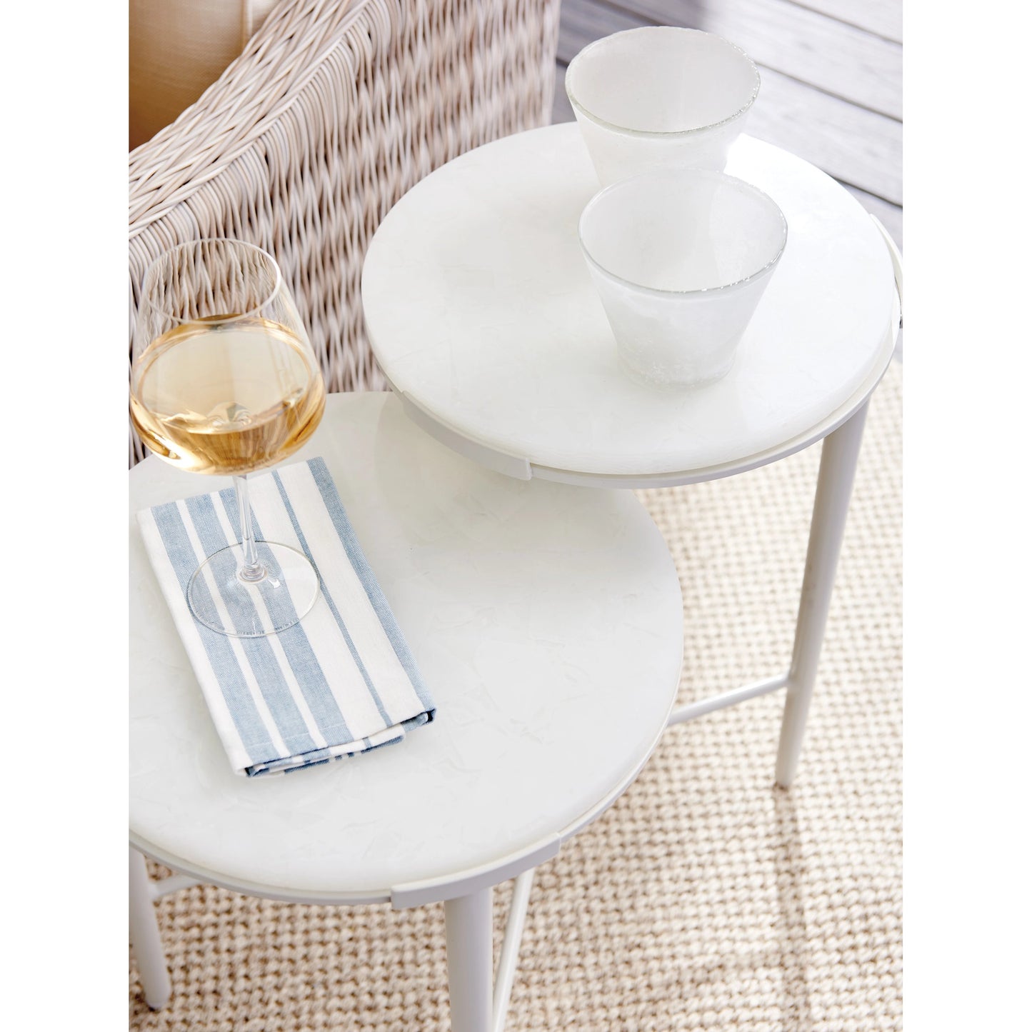 001 SI-1962955 | Closeup | Seabrook Tiered End Table by Tommy Bahama Outdoor in oyster white. Made from unique in a modern style.