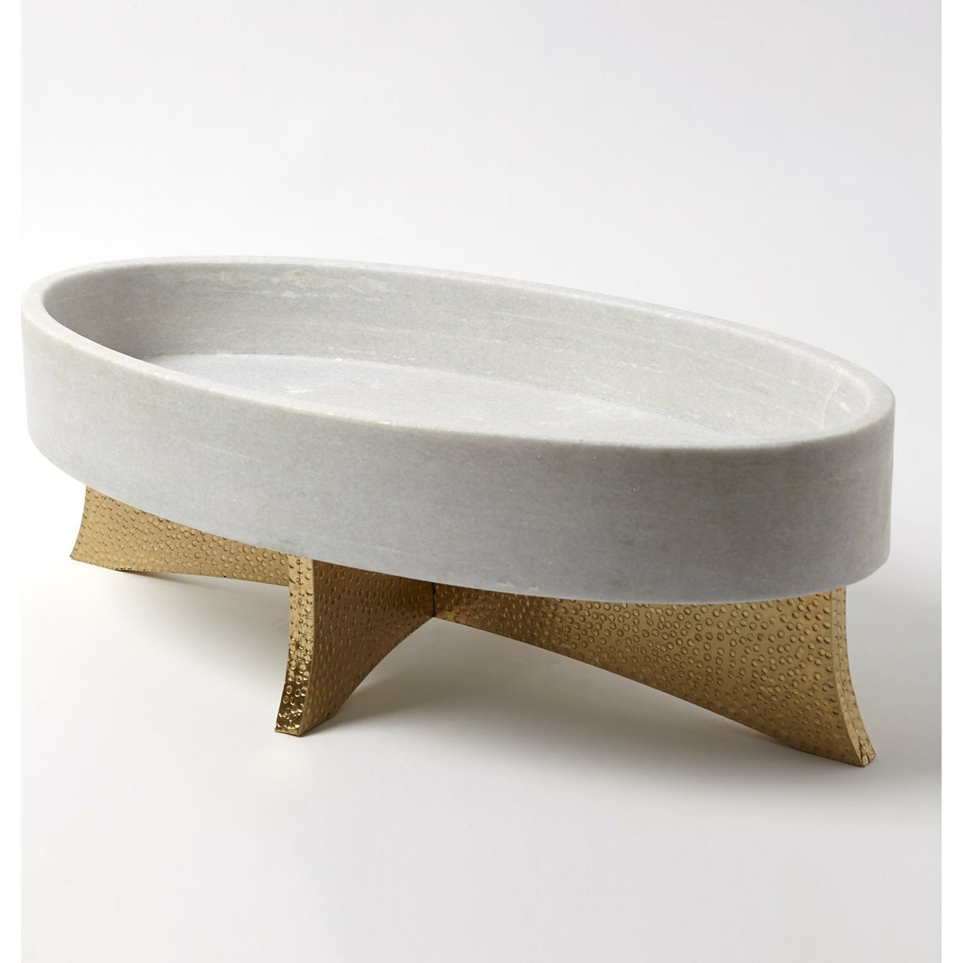 Lax Oval Bowl by Global Views in brass. Made from plywood, white marble, brass sheet in a eclectic & global style.