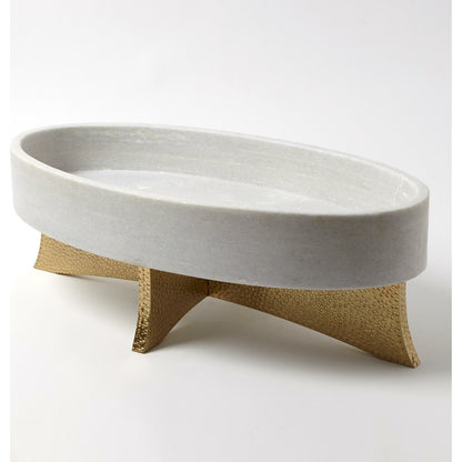 Lax Oval Bowl by Global Views in brass. Made from plywood, white marble, brass sheet in a eclectic & global style.