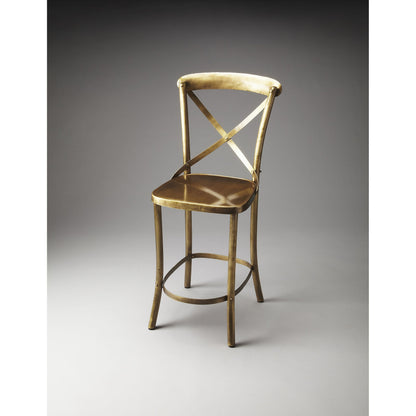 Bar Stool by Butler Specialty Company in gold and industrial chic. Made from iron in a modern style.