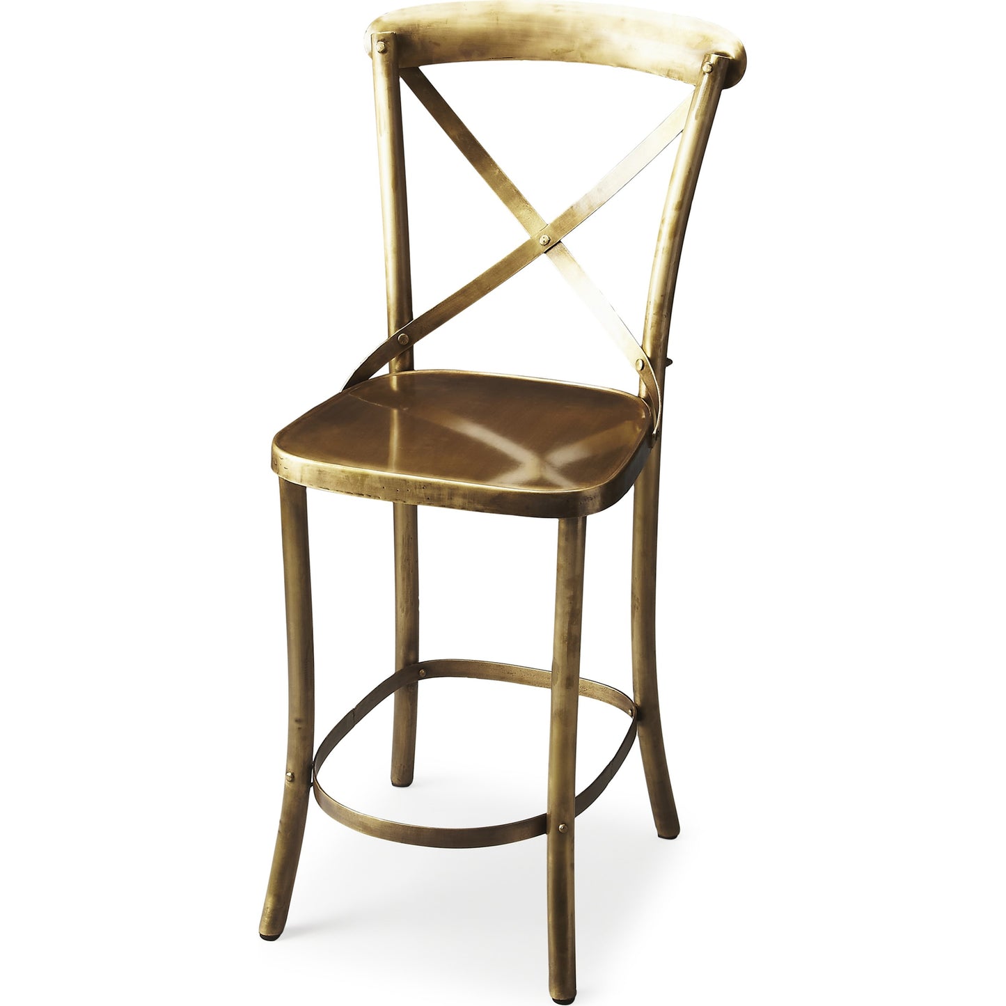 001 O-BUTLER-3432330 | Primary Silo | Bar Stool by Butler Specialty Company in gold and industrial chic. Made from iron in a modern style.