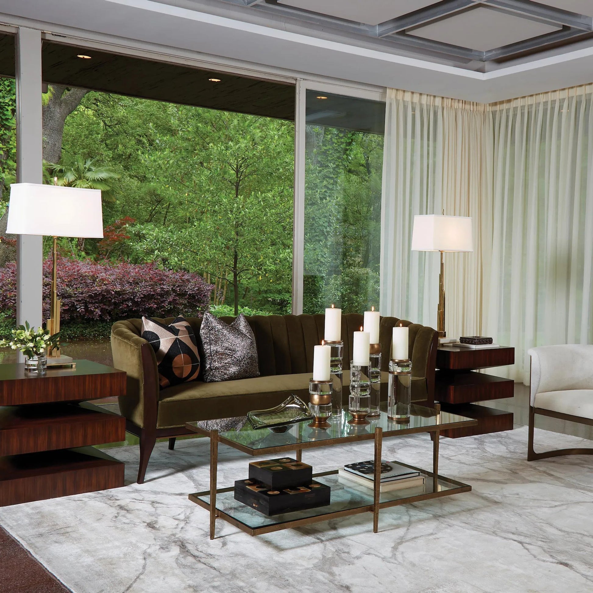 Channel Back Sofa by Global Views. Made from solid walnut, fabric, wood, 100% cotton, double rub: 50,000 in a modern style.