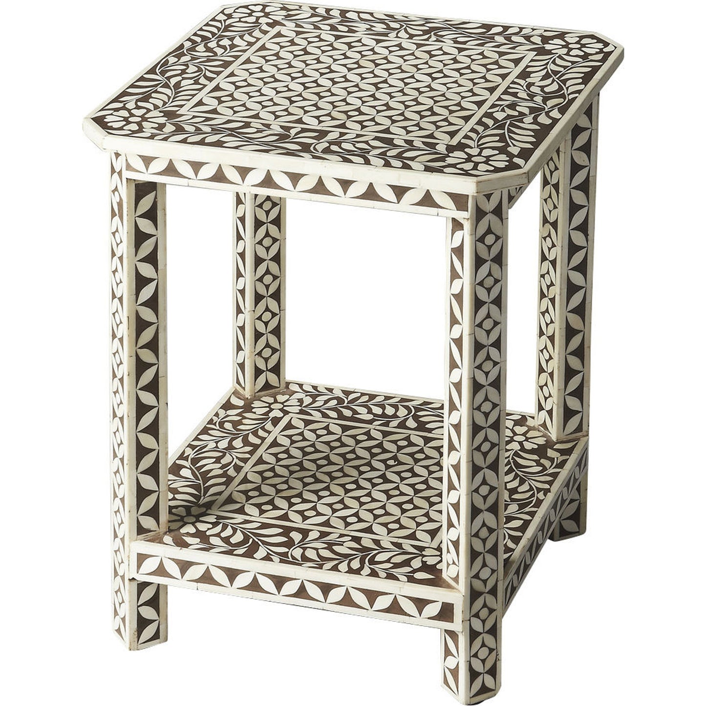 001 O-BUTLER-3449326 | Additional Silo | Bone Inlay Side Table by Butler Specialty Company in light brown and brown bone inlay. Made from select wood solids, mdf, resin, bone inlay in a modern style.