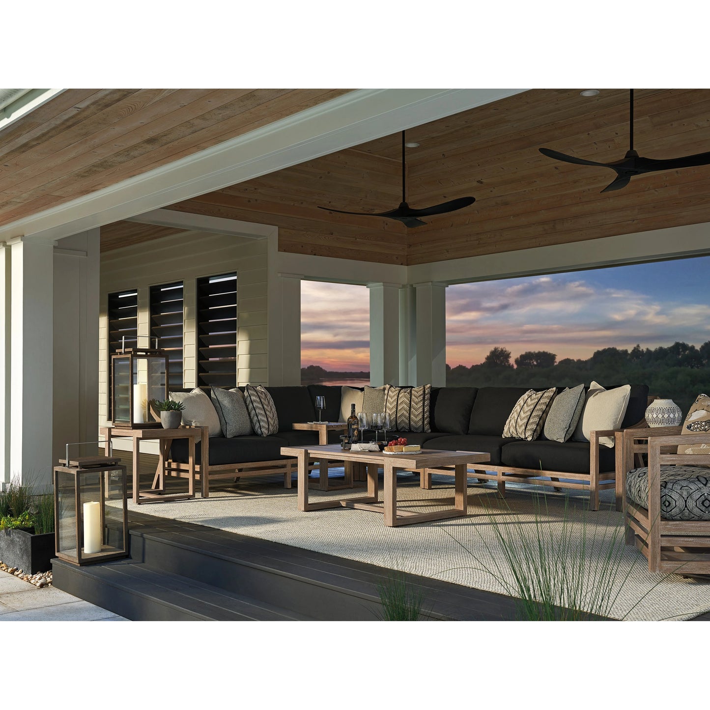 005 SI-2013309 | Lifestyle | Stillwater Cove Rectangular End Table by Tommy Bahama Outdoor in light taupe, ivory cerusing. Made from unique in a modern style.