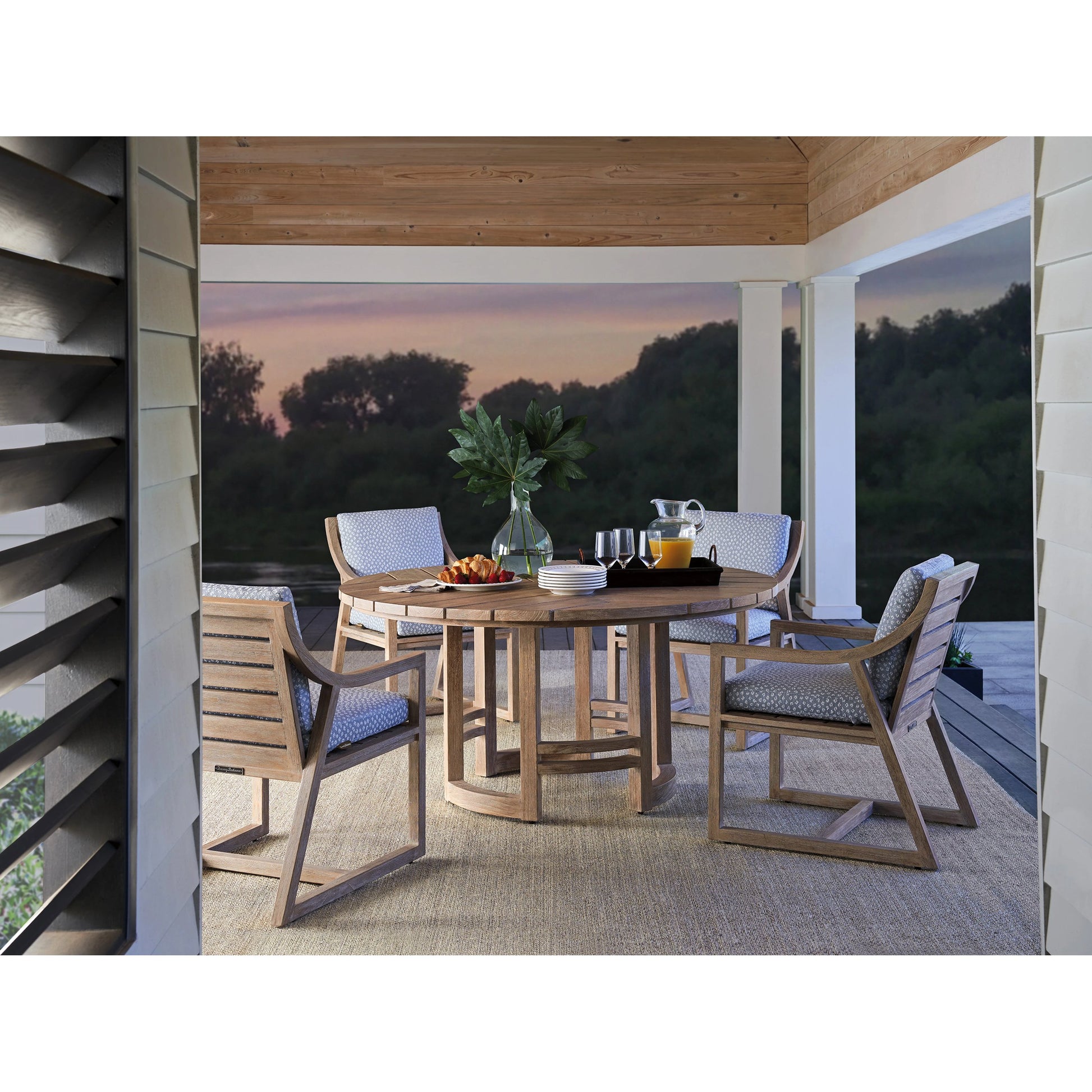 Stillwater Cove Round Dining Table by Tommy Bahama Outdoor in light taupe, ivory cerusing. Made from unique in a modern style.