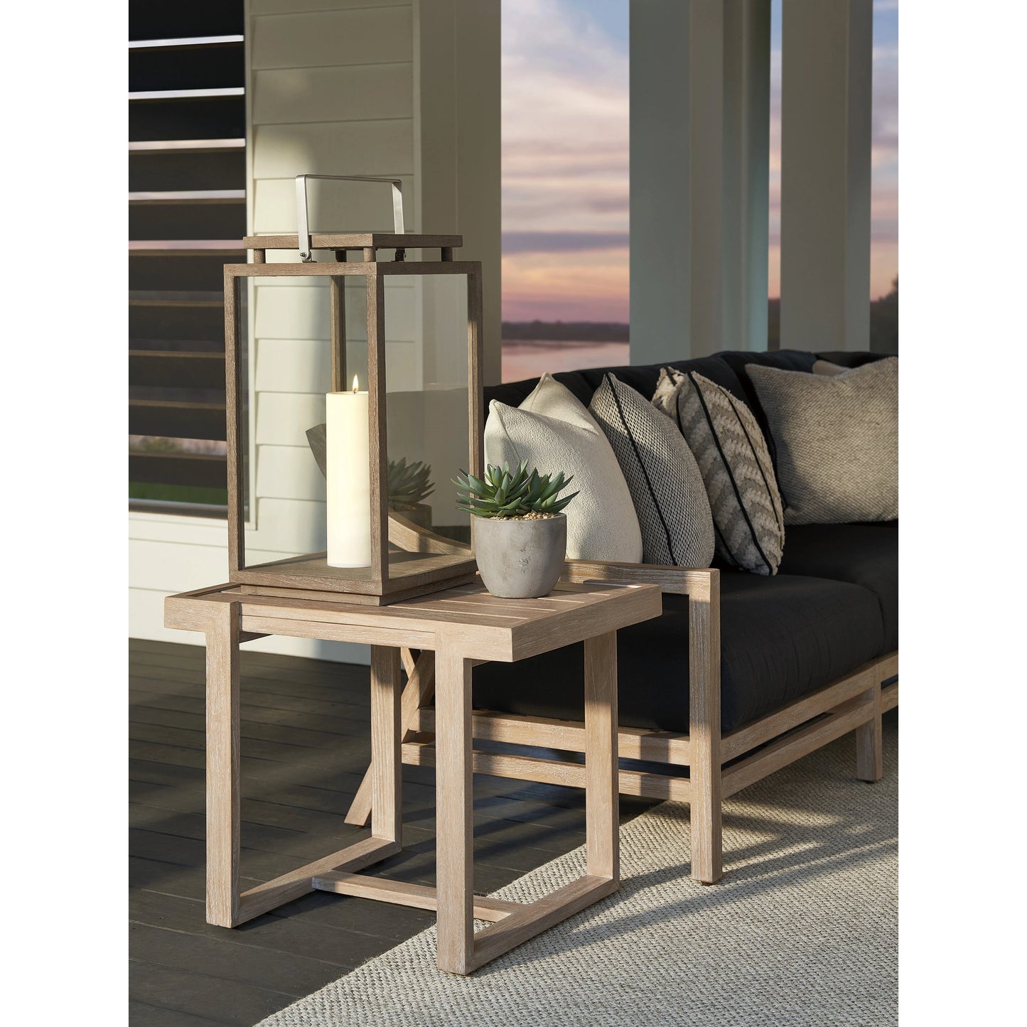 002 SI-2013309 | Lifestyle | Stillwater Cove Rectangular End Table by Tommy Bahama Outdoor in light taupe, ivory cerusing. Made from unique in a modern style.