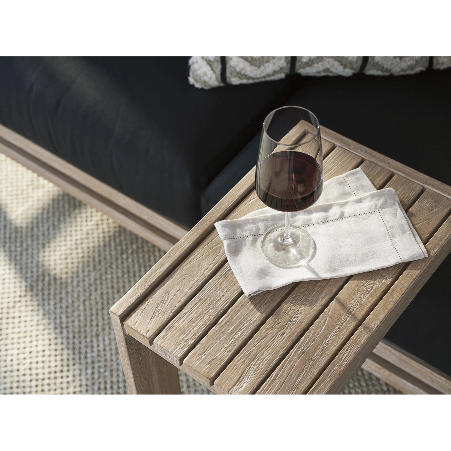 003 SI-2013310 | Closeup | Stillwater Cove Drink Table by Tommy Bahama Outdoor in light taupe, ivory cerusing. Made from unique in a modern style.