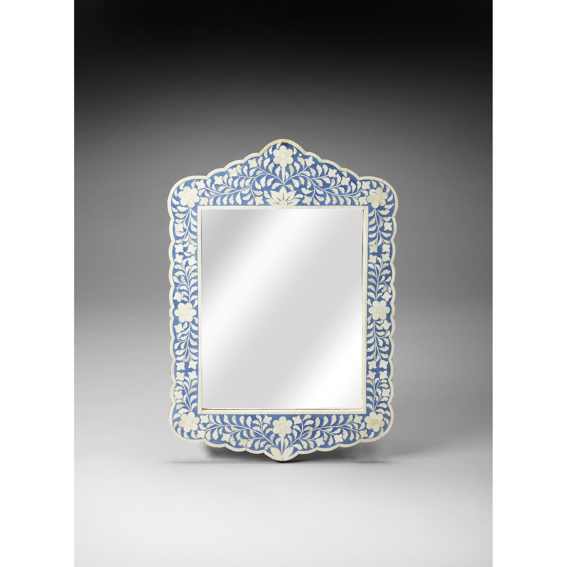 Vivienne Blue Wall Mirror by Butler Specialty Company in blue and blue bone inlay. Made from select wood solids, mdf, resin, bone inlay in a modern style.