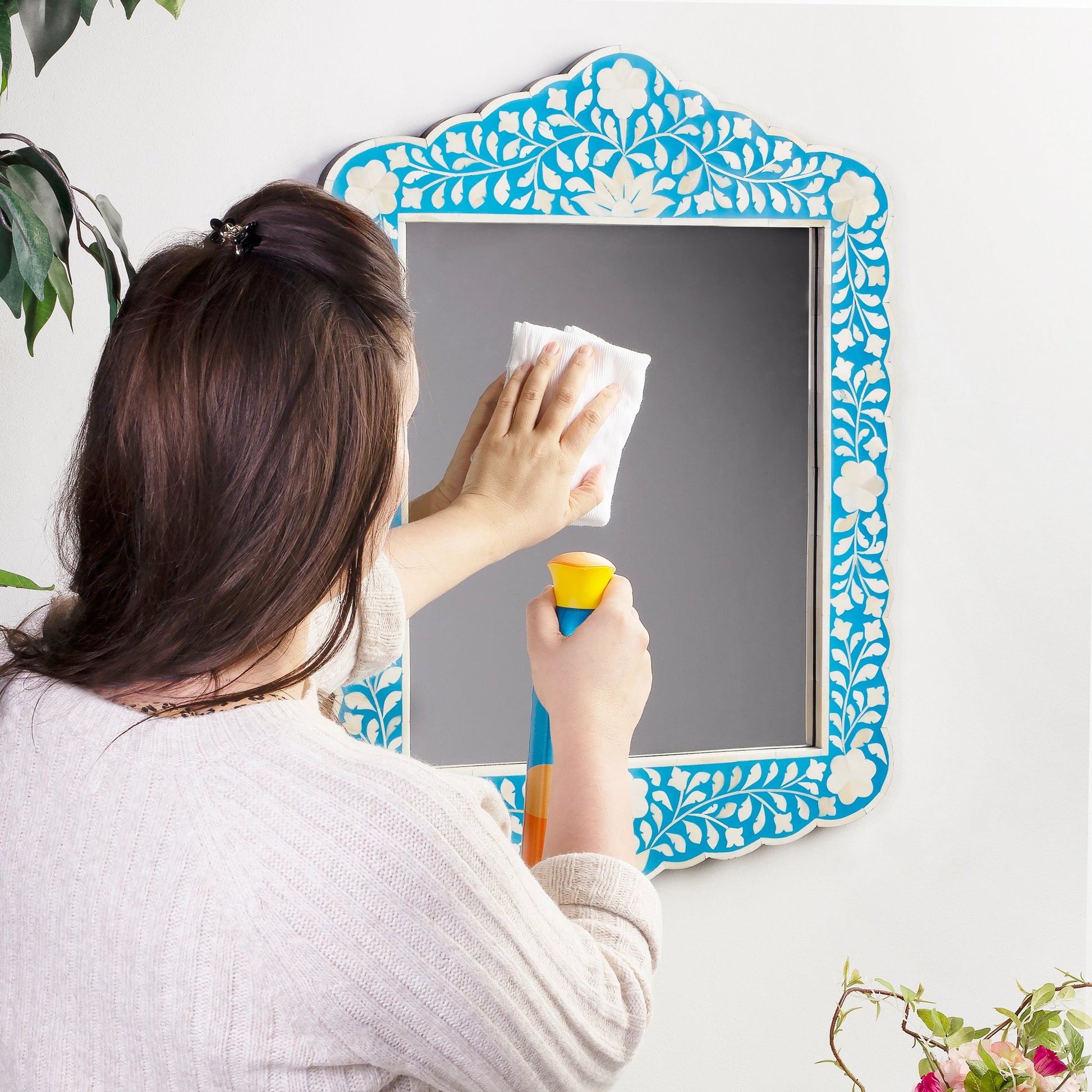 Vivienne Blue Wall Mirror by Butler Specialty Company in blue and blue bone inlay. Made from select wood solids, mdf, resin, bone inlay in a modern style.