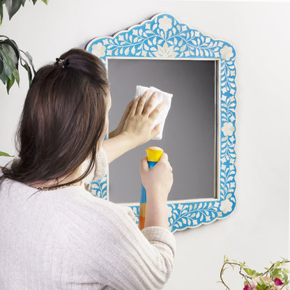 Vivienne Blue Wall Mirror by Butler Specialty Company in blue and blue bone inlay. Made from select wood solids, mdf, resin, bone inlay in a modern style.
