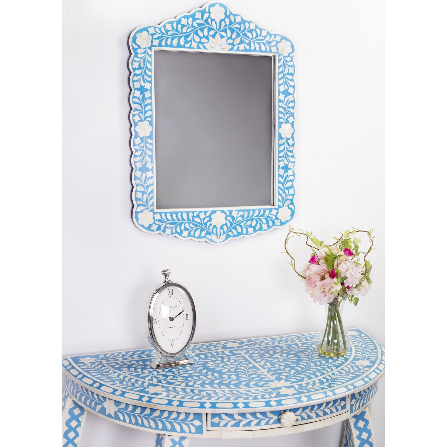 011 O-BUTLER-3451319 | Lifestyle | Vivienne Blue Wall Mirror by Butler Specialty Company in blue and blue bone inlay. Made from select wood solids, mdf, resin, bone inlay in a modern style.