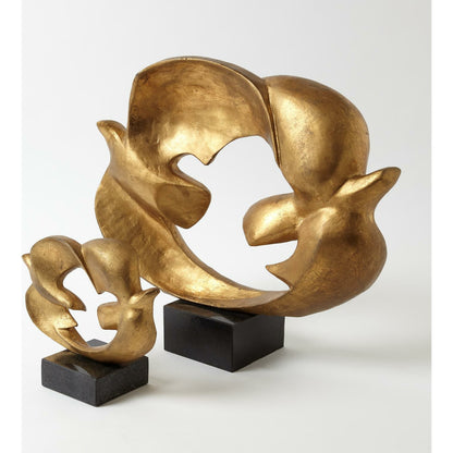 Doves of Peace Sculpture by Global Views in gold. Made from cast iron, granite in a transitional style.