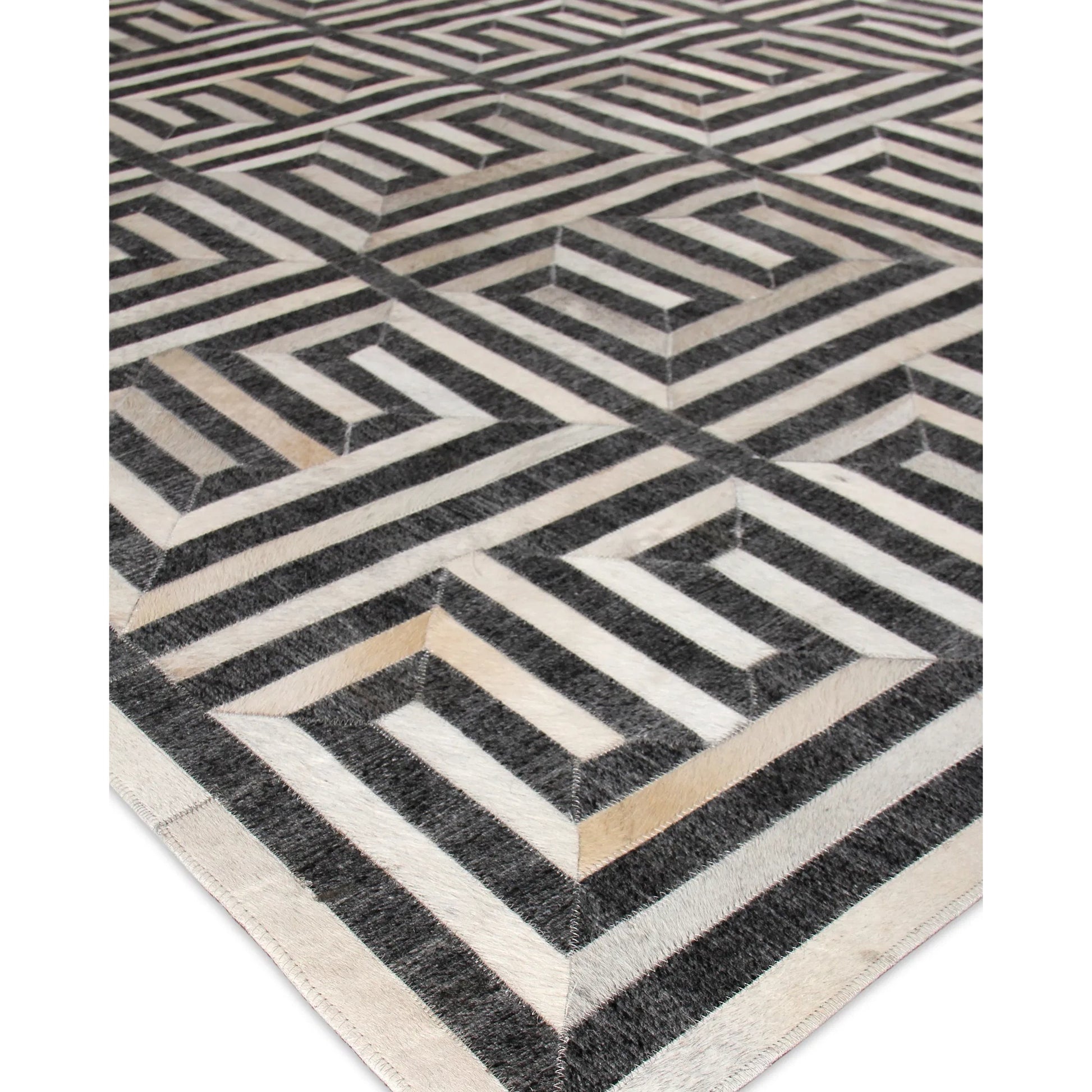 Berlin Pattern Rug by Exquisite Rugs in charcoal, ivory. Made from leather, viscose in a unique style.