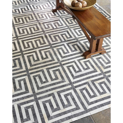 Berlin Pattern Rug by Exquisite Rugs in charcoal, ivory. Made from leather, viscose in a unique style.