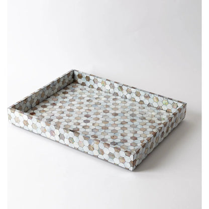 Mother of Pearl Tray by Global Views. Made from mdf, plywood, mother of pearl in a coastal style.