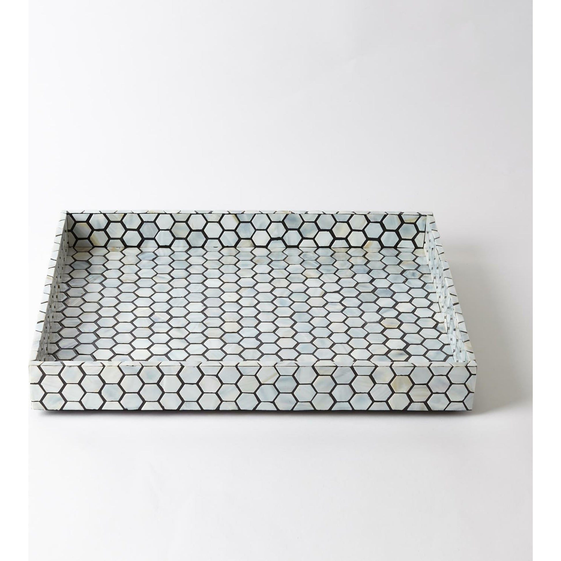 Mother of Pearl Tray by Global Views. Made from mdf, plywood, mother of pearl in a coastal style.