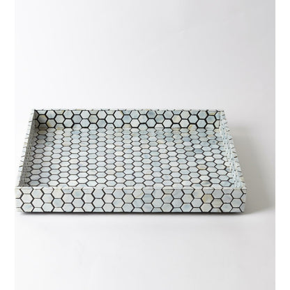Mother of Pearl Tray by Global Views. Made from mdf, plywood, mother of pearl in a coastal style.