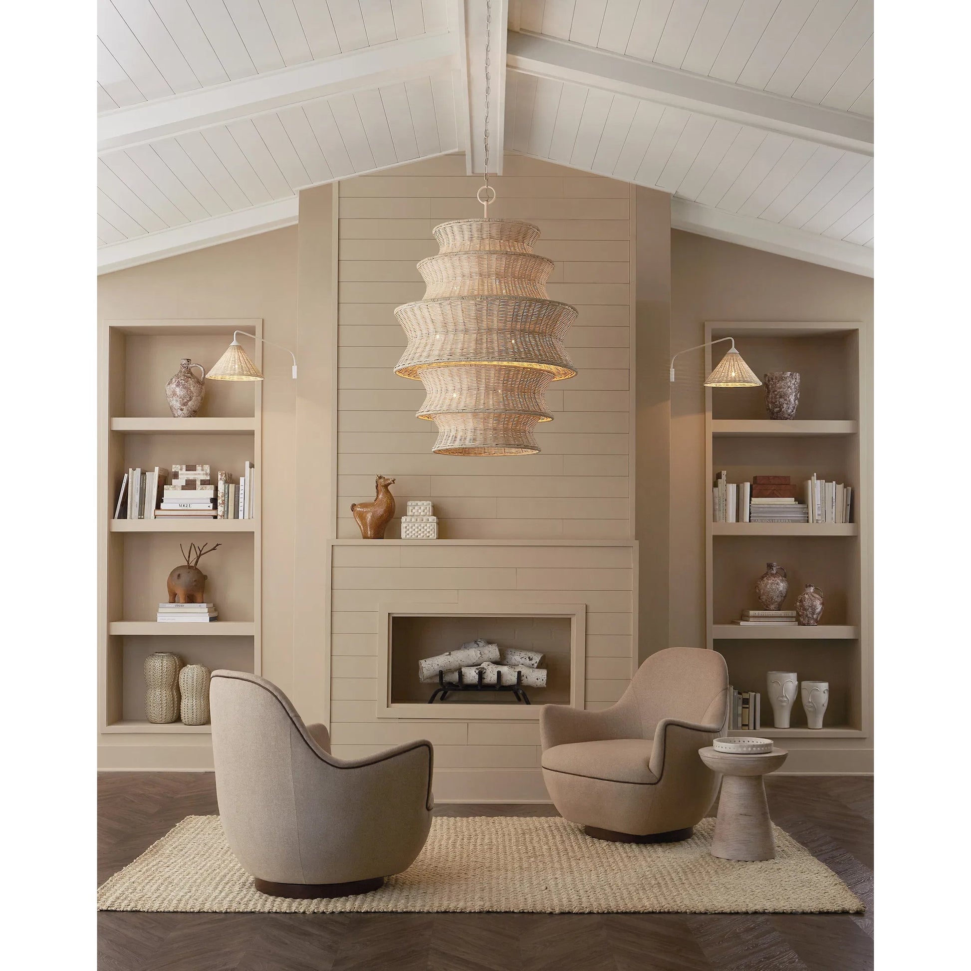 Basket Swing-Arm Wall Sconce by Currey and Company in gesso white, bleached white. Made from wrought iron, arurog in a cottage & farmhouse style.