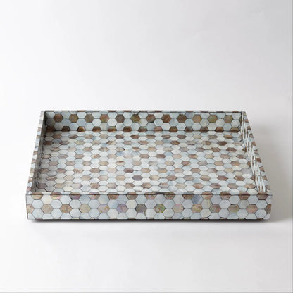 Mother of Pearl Tray by Global Views. Made from mdf, plywood, mother of pearl in a coastal style.