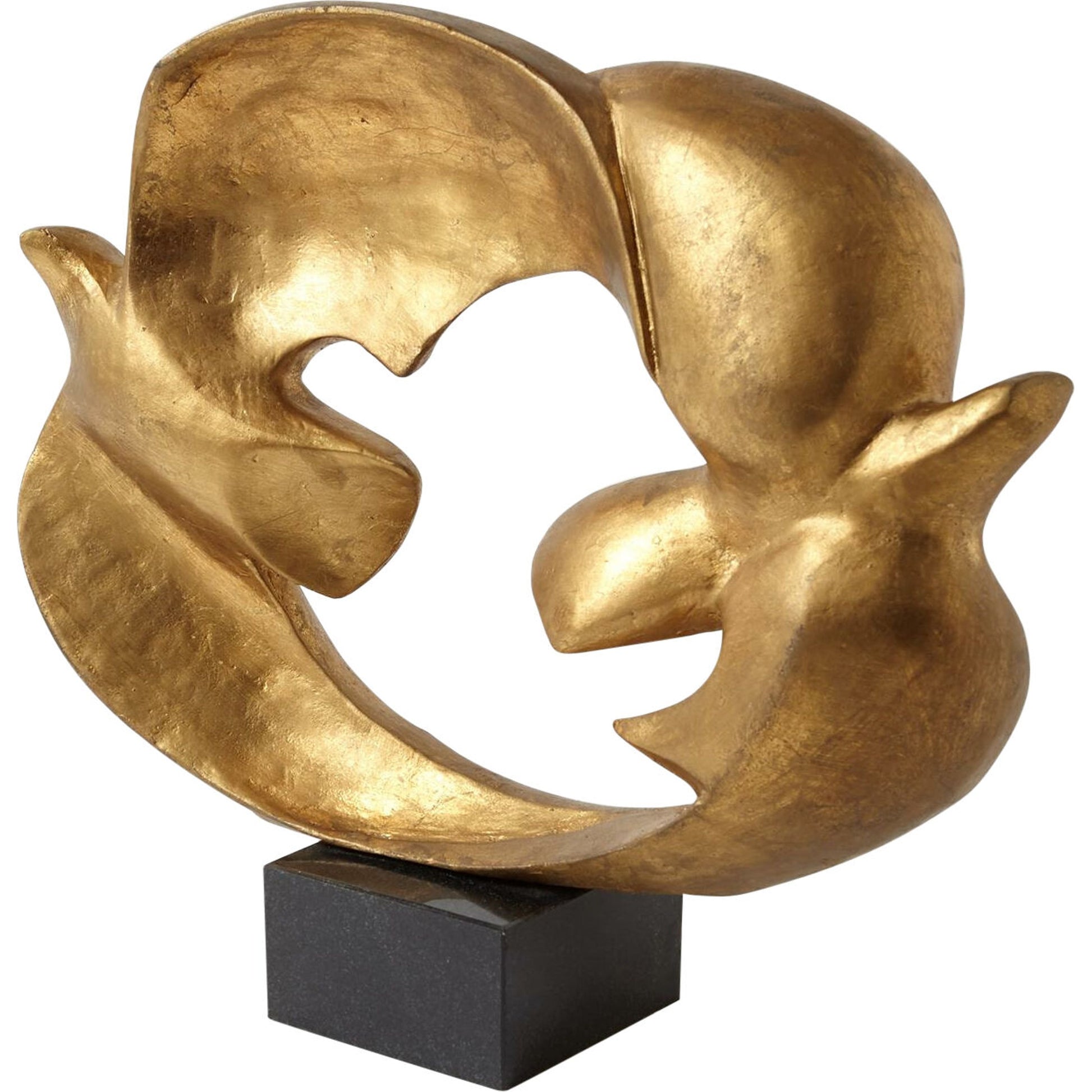 Doves of Peace Sculpture by Global Views in gold. Made from cast iron, granite in a transitional style.