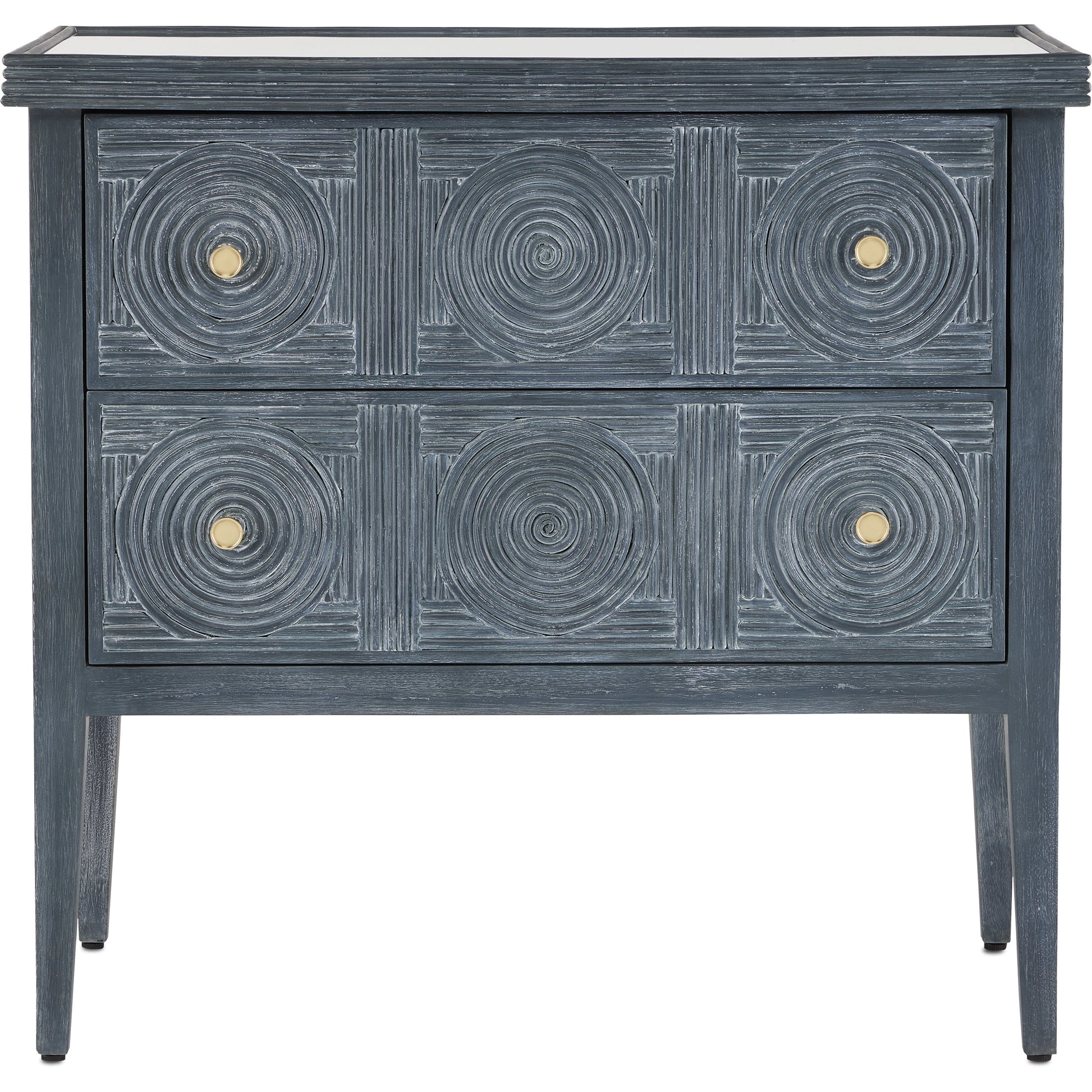 Santos 2-Drawer Chest by Currey and Company. Made from mahogany, rattan, brass, glass in a transitional style.
