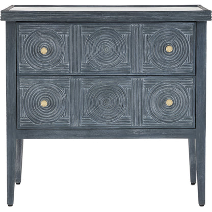Santos 2-Drawer Chest by Currey and Company. Made from mahogany, rattan, brass, glass in a transitional style.