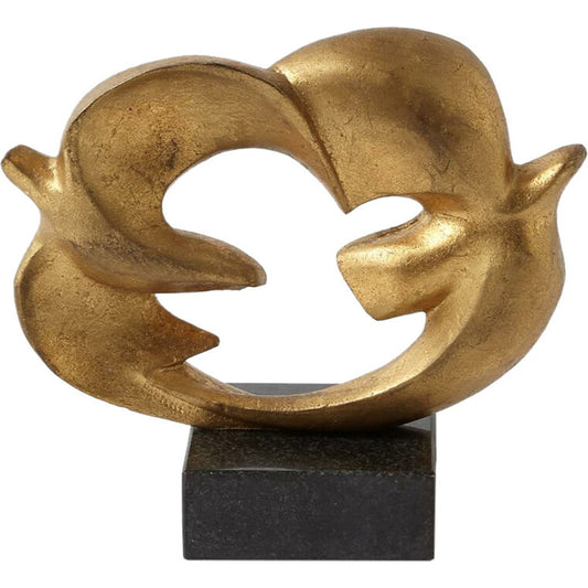 Doves of Peace Sculpture by Global Views in gold. Made from cast iron, granite in a transitional style.