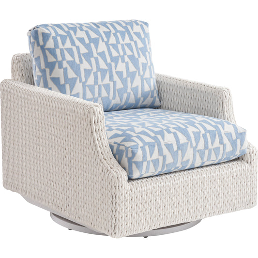 Ocean Breeze Promenade Swivel Glider Lounge Chair by Tommy Bahama Outdoor in pearl white. Made from unique in a coastal style.