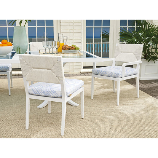 Ocean Breeze Promenade Arm Dining Chair by Tommy Bahama Outdoor in pearl white. Made from unique in a modern style.