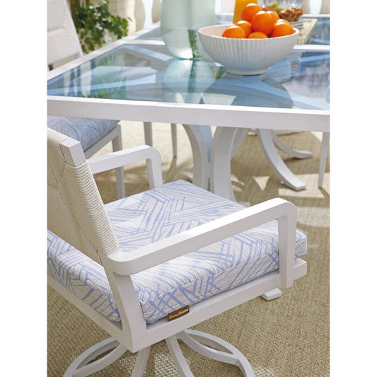 Ocean Breeze Promenade Swivel Rocker Arm Chair by Tommy Bahama Outdoor in pearl white. Made from unique in a coastal style.