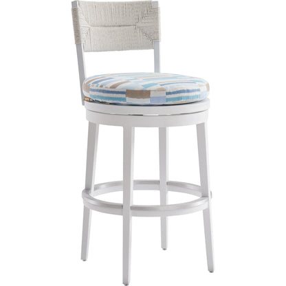 Ocean Breeze Promenade Swivel Bar Stool by Tommy Bahama Outdoor in pearl white. Made from unique in a coastal style.