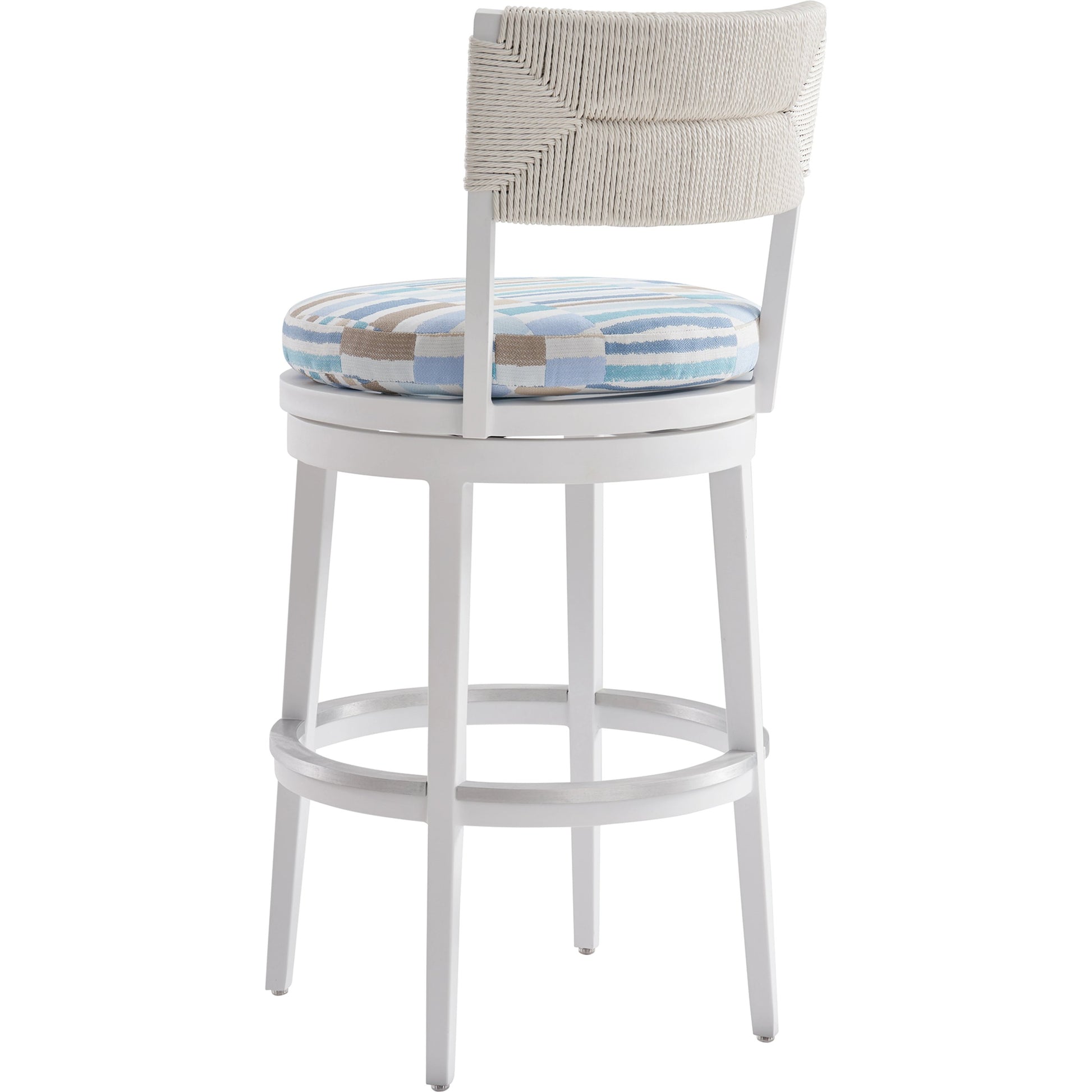 Ocean Breeze Promenade Swivel Bar Stool by Tommy Bahama Outdoor in pearl white. Made from unique in a coastal style.