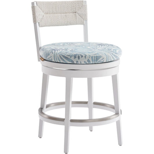 Ocean Breeze Promenade Swivel Counter Stool by Tommy Bahama Outdoor in pearl white. Made from unique in a coastal style.